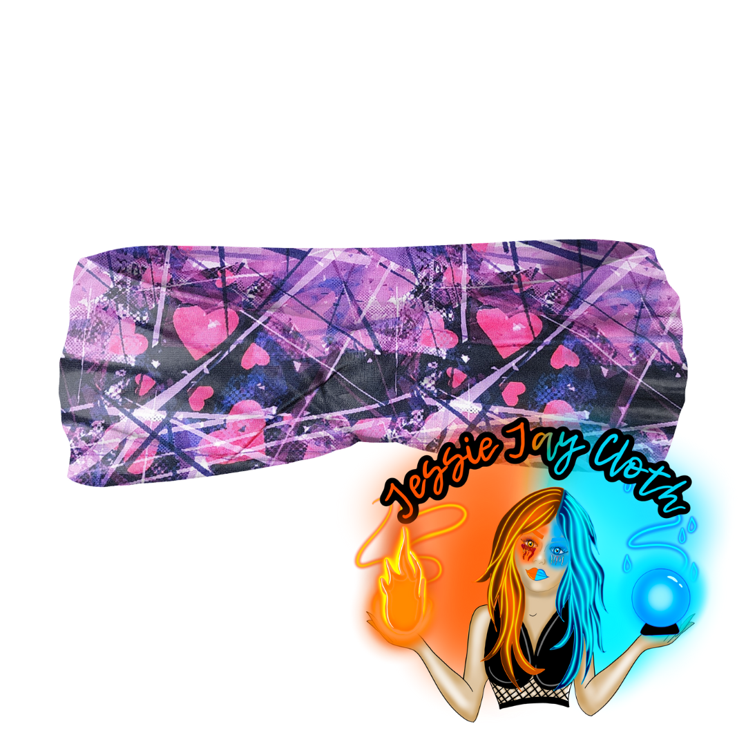 Pink Heart Grunge | Double Brushed Poly Twist Knot Head Band | Custom Turban Head Band | 4 Sizes