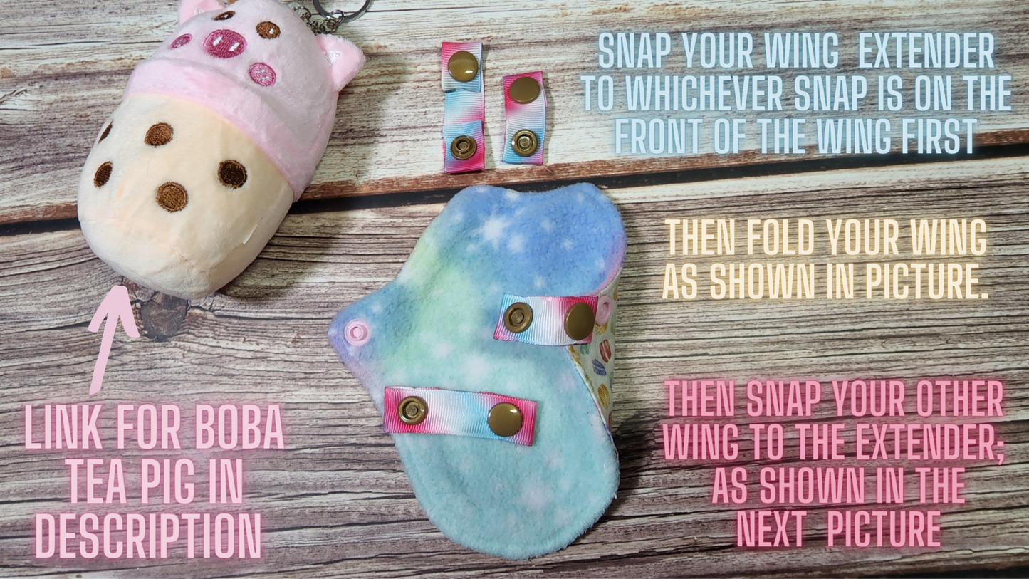 Wing Snap Extenders | Make your cloth pads wider | Choose 2 pack or 4 pack | 2 Size options | Cotton Candy Colored Print
