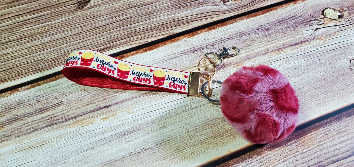 Fries Before Guys Wristlet Key Fob | Ribbon/Nylon Fabric Keychain |