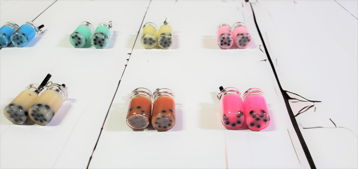 Mason Jar Boba Milk Tea Inspired Dangle/Stud Earrings OR Keychain | Tapioca Pearls | Hypoallergenic | Fruit Tea | Bubble Tea | 12 colors