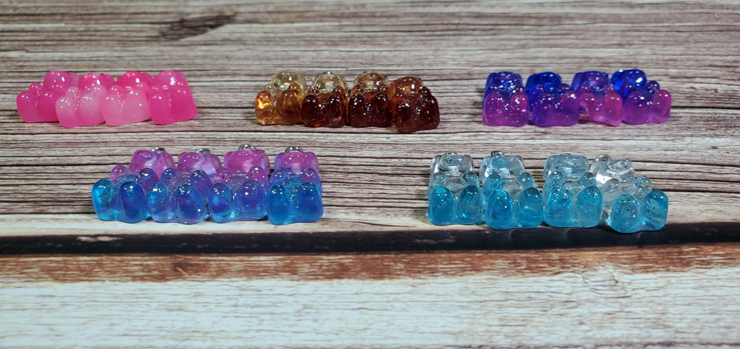 Gummy Bear Inspired Dangle/Stud Earrings OR Keychain | Gradient Glitter Resin | Hypoallergenic | Candy Earrings | 15 colors to choose from