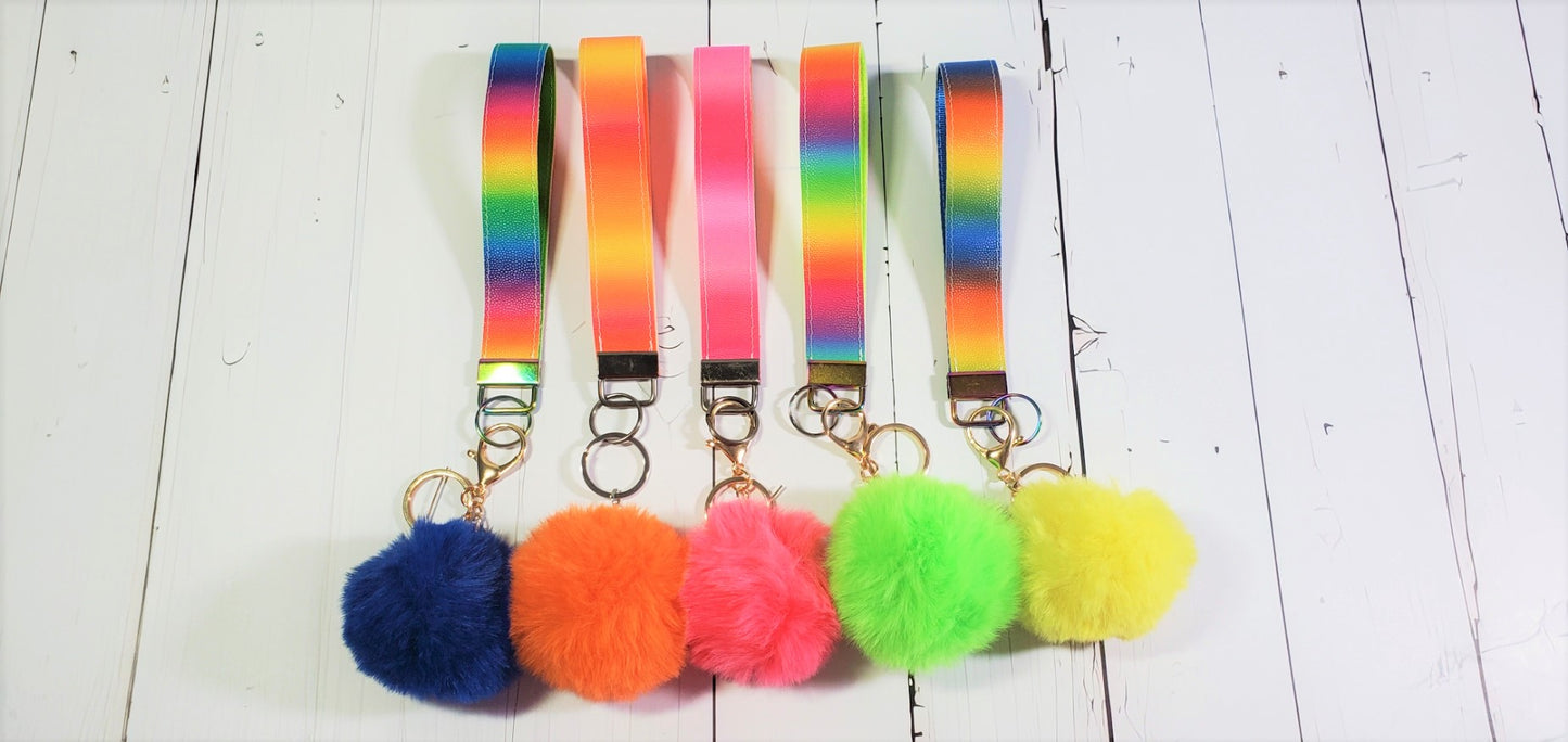 Ocean Night Tie Dye |  Faux Leather & Nylon Fabric Keychain | Fluffy Pompom | Key Fob Wristlet | Jessie Jay Cloth