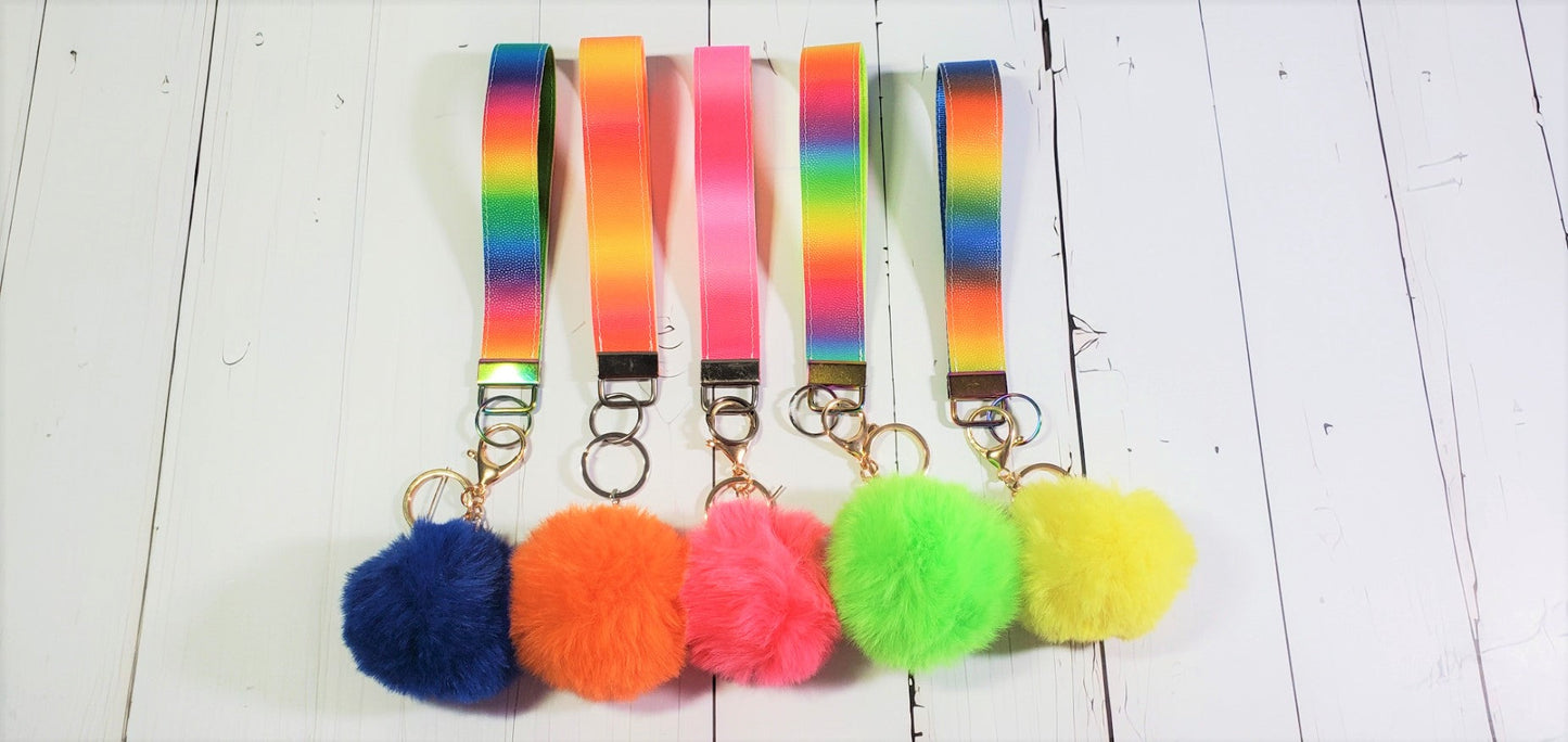 Smores Faux Leather & Nylon Fabric Keychain |  Bubble Tea Pendant | Boba Pearls | Fluffy Pompom | Key Fob Wristlet