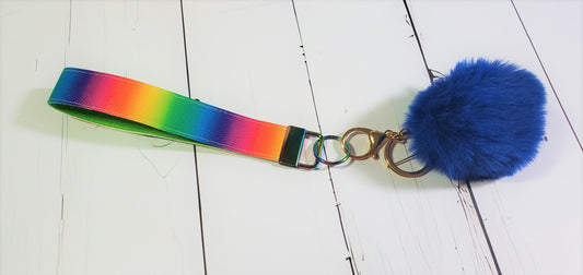 Rainbow Tie Dye |  Faux Leather & Nylon Fabric Keychain | Fluffy Pompom | Key Fob Wristlet | Jessie Jay Cloth