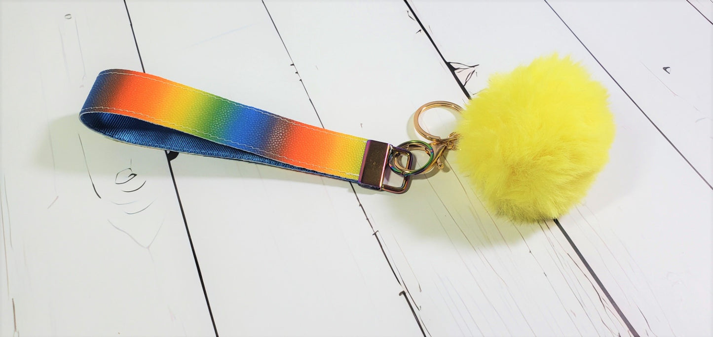 Ocean Night Tie Dye |  Faux Leather & Nylon Fabric Keychain | Fluffy Pompom | Key Fob Wristlet | Jessie Jay Cloth