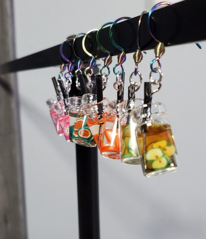 Watermelon Mason Jar Boba Fruit Tea Earrings | Rainbow Dangles |