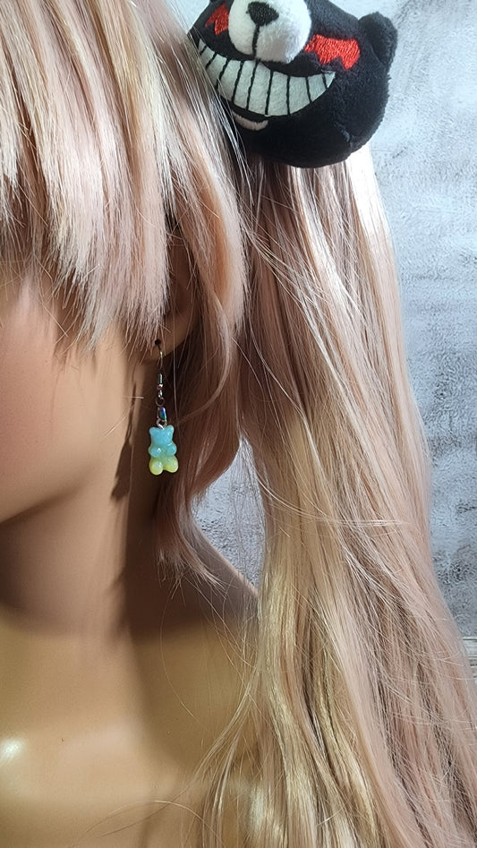 Ombre Glitter Gummy Bear Earrings | Rainbow Dangles | Yellow & Blue