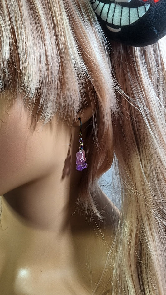 Ombre Glitter Gummy Bear Earrings | Rainbow Dangles | Pink & Purple