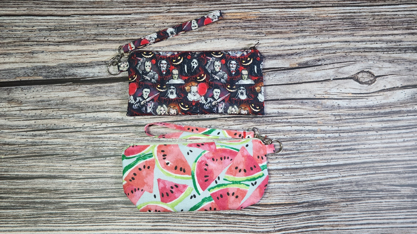 Pencil/Make Up Clutch Pouch Wristlet | Horror Print or Watermelon |