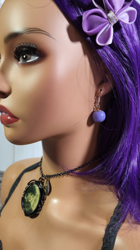 Purple Taro Globe | Boba Tea Earrings | Silver Dangles | Christmas Globe
