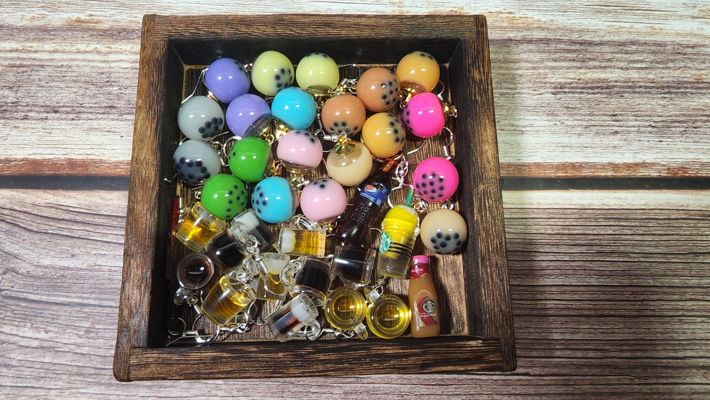 Espresso Globe Boba Tea Earrings | Silver Dangles | Christmas Globe