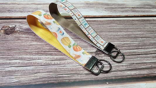 Fall Quotes, Pumpkins, Drink | Faux Leather & Nylon Fabric Keychain | Key Fob Wristlet