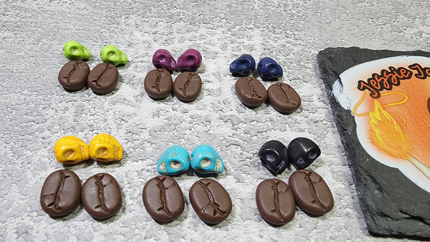 Skullspresso Earrings | Optional Meat Cleaver | Dangle Earrings | Choose your skull color | Coffee or Just the Skulls