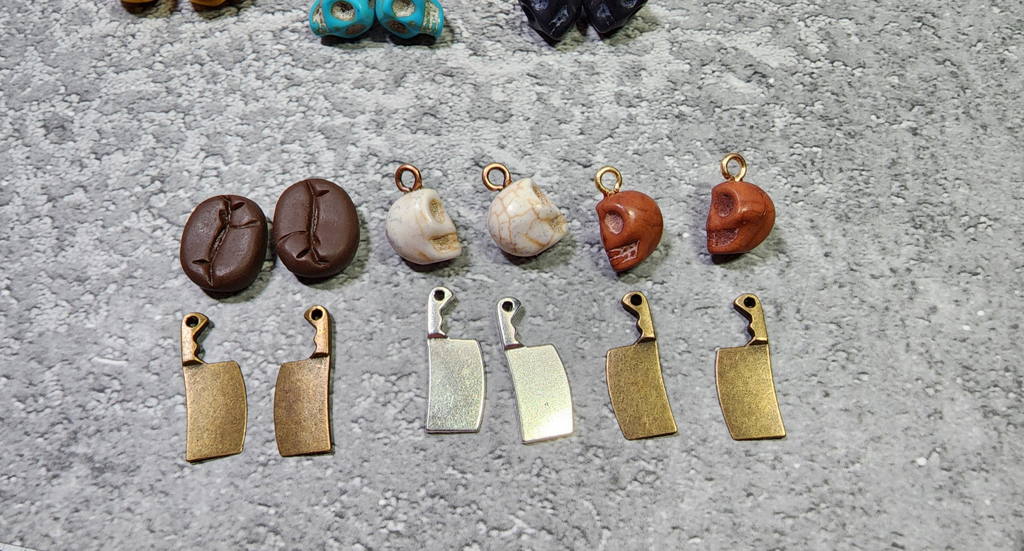 Skullspresso Earrings | Optional Meat Cleaver | Dangle Earrings | Choose your skull color | Coffee or Just the Skulls