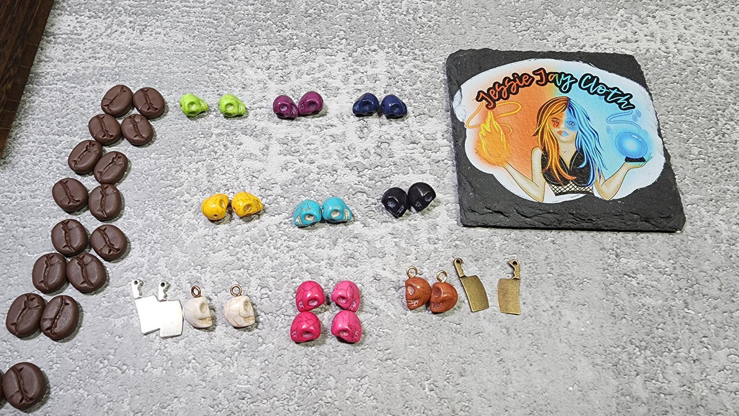 Skullspresso Earrings | Optional Meat Cleaver | Dangle Earrings | Choose your skull color | Coffee or Just the Skulls