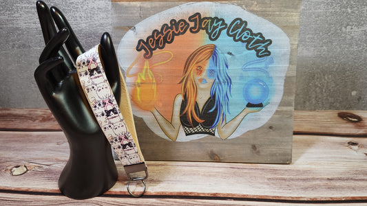 Faux Leather & Nylon Fabric Keychain | Key Fob Wristlet | Cute Packed Kitty Cats