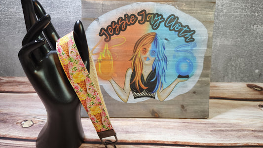 Faux Leather & Nylon Fabric Keychain | Key Fob Wristlet | Pink or Yellow Ice cream cones