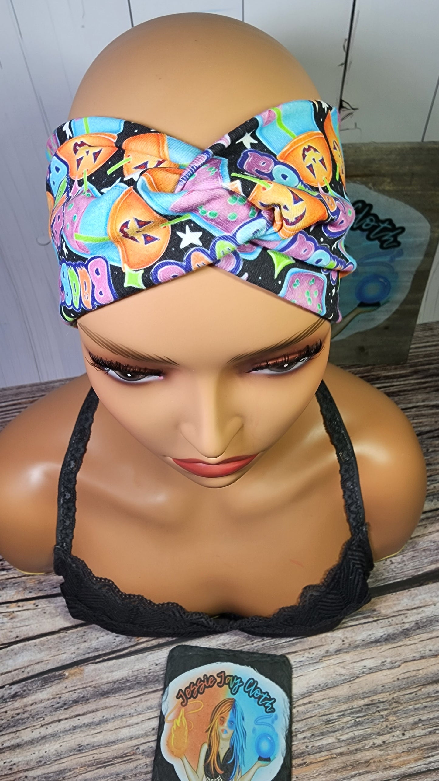 Booba Halloween Boba Tea | Medium 21" | RTS Cotton Lycra Head Band | Ready to ship | Cute Spooky