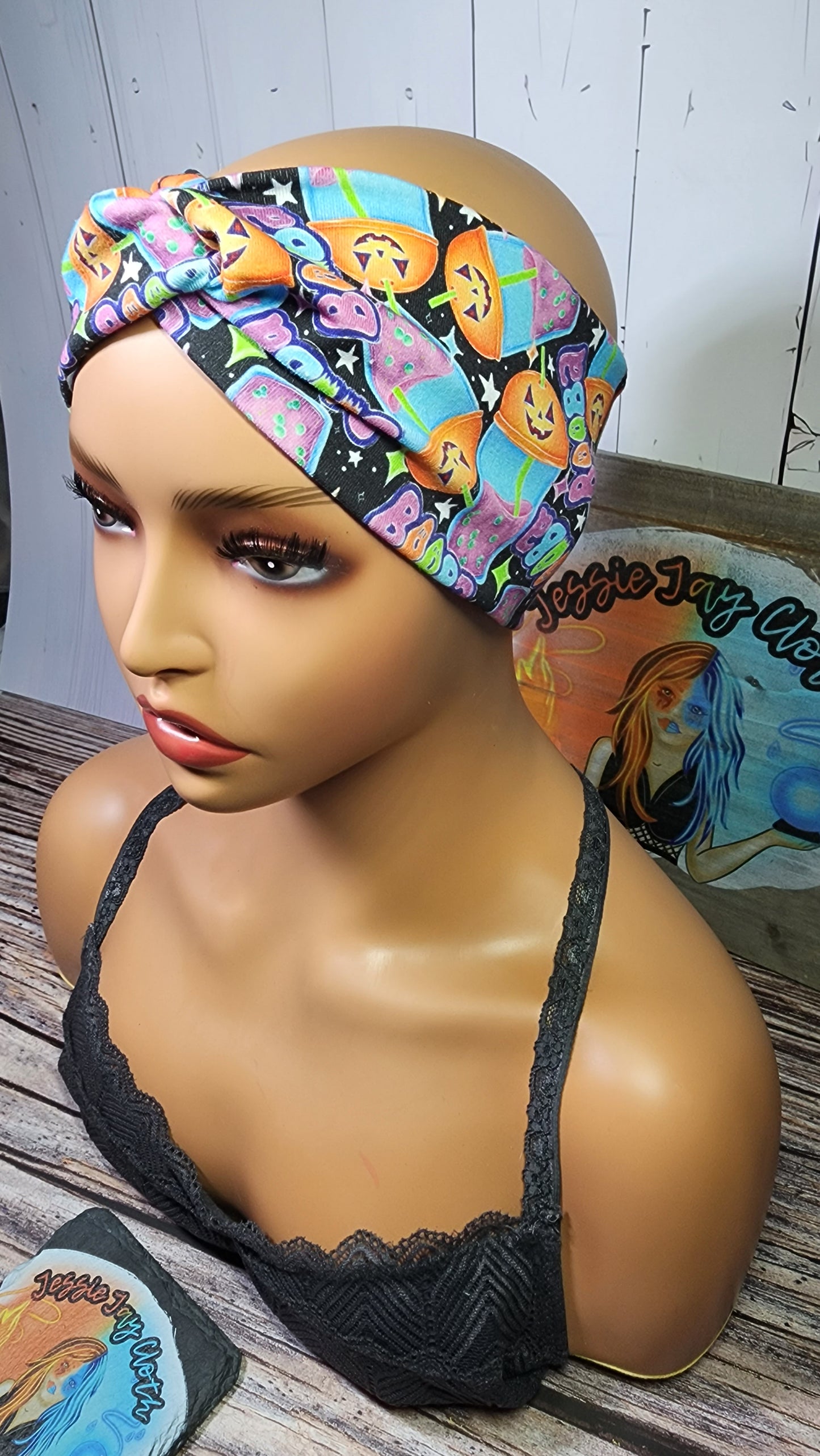 Booba Halloween Boba Tea | Medium 21" | RTS Cotton Lycra Head Band | Ready to ship | Cute Spooky