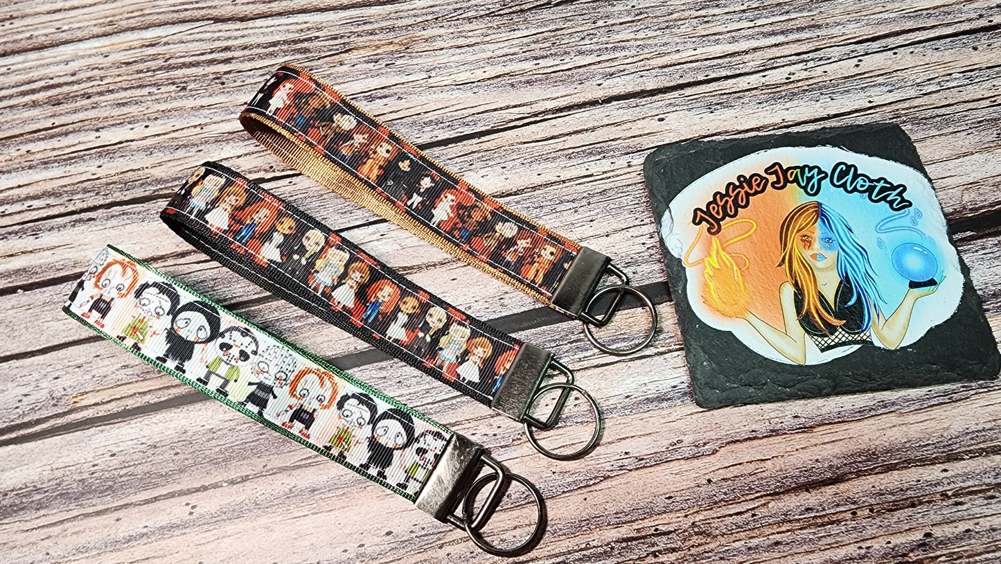Horror Wristlet Key Fob | Ribbon/Nylon Fabric Keychain | Choose your print