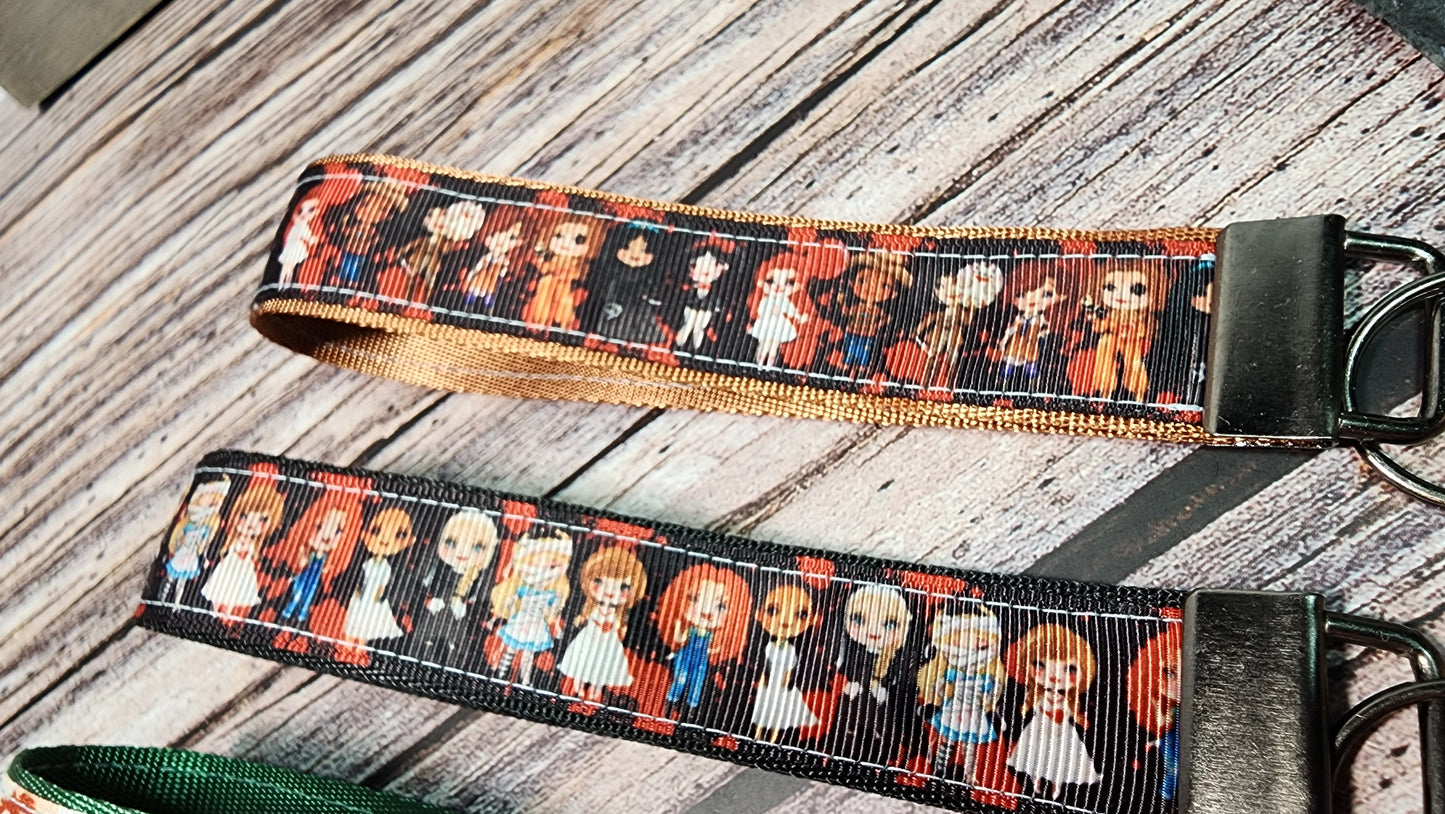 Horror Wristlet Key Fob | Ribbon/Nylon Fabric Keychain | Choose your print