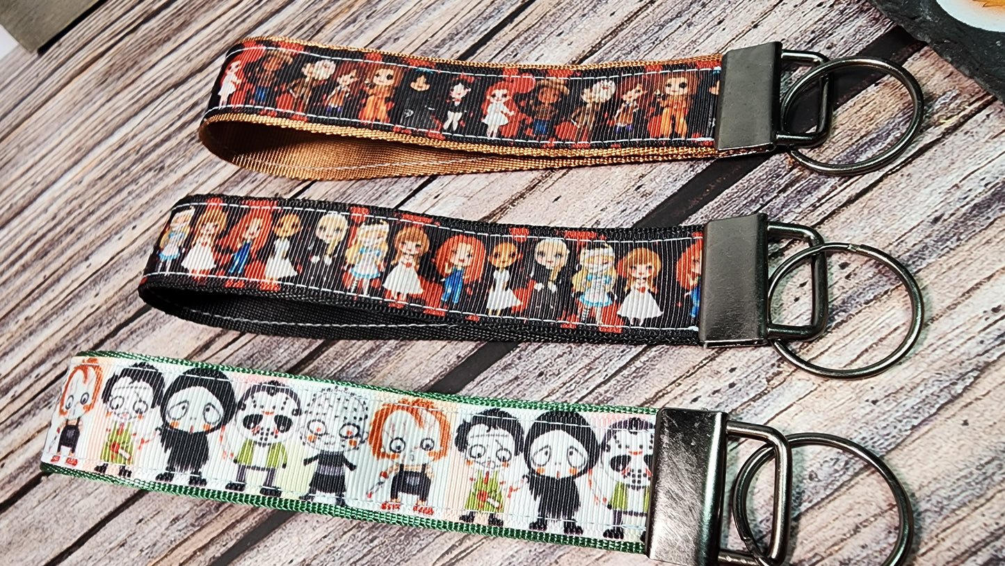 Horror Wristlet Key Fob | Ribbon/Nylon Fabric Keychain | Choose your print