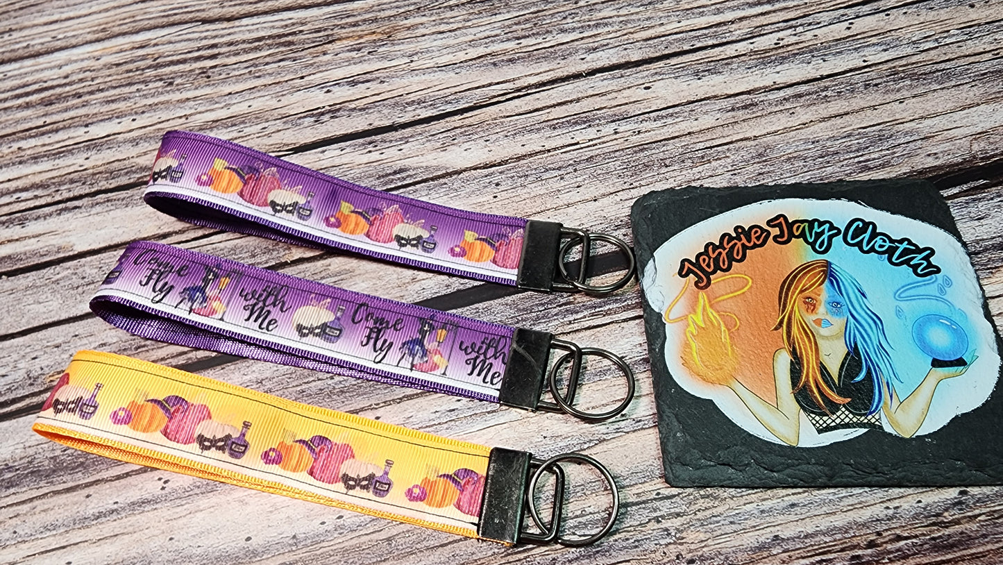Witch & Masquerade Wristlet Key Fob | Ribbon/Nylon Fabric Keychain | Choose your print