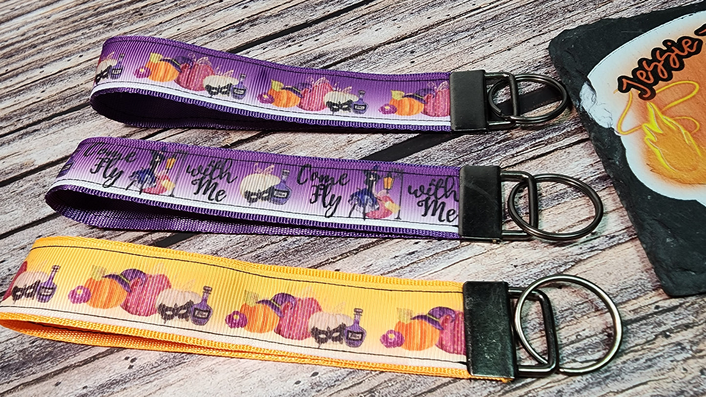 Witch & Masquerade Wristlet Key Fob | Ribbon/Nylon Fabric Keychain | Choose your print