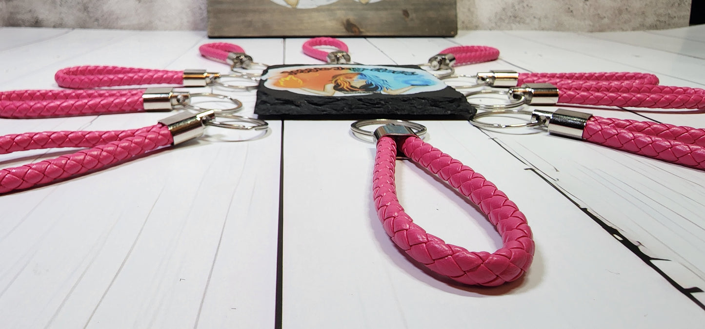 Dark Pink | Leather Braided Rope Key Chain Strap | Add on