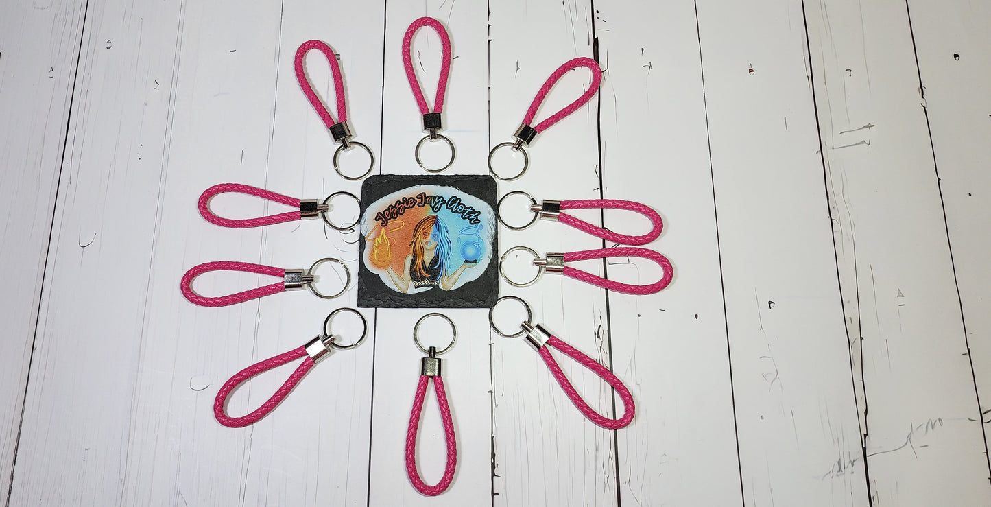 Dark Pink | Leather Braided Rope Key Chain Strap | Add on