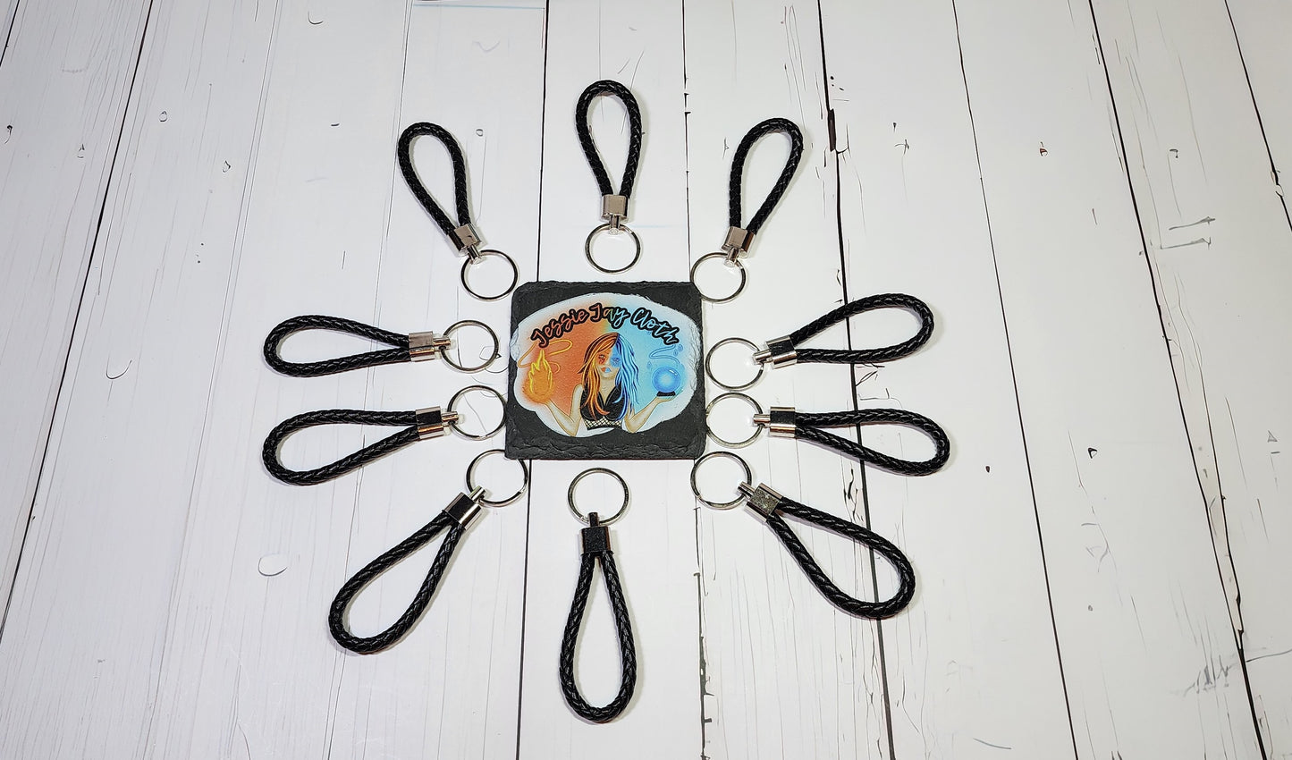 Black | Leather Braided Rope Key Chain Strap | Add on