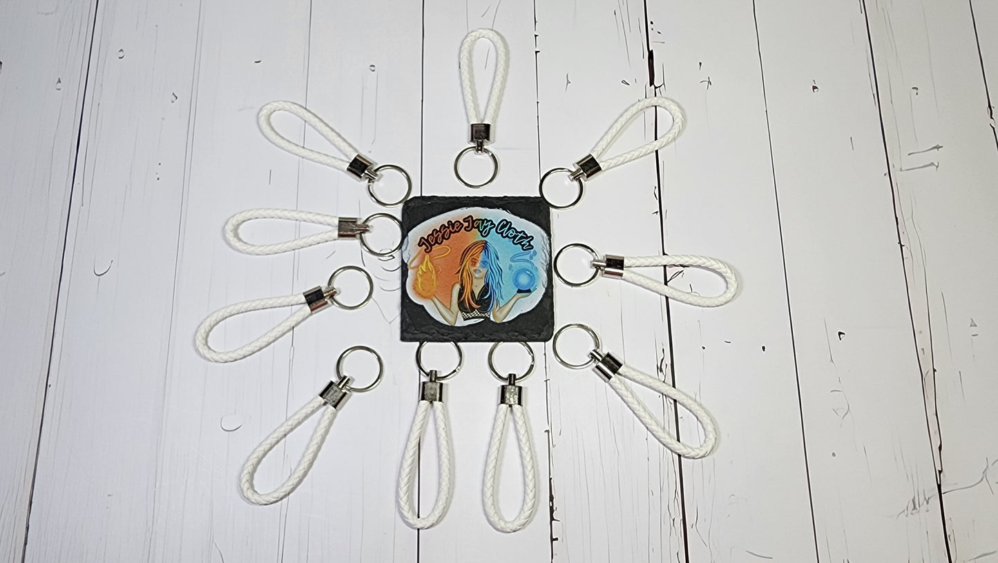 White | Leather Braided Rope Key Chain Strap | Add on