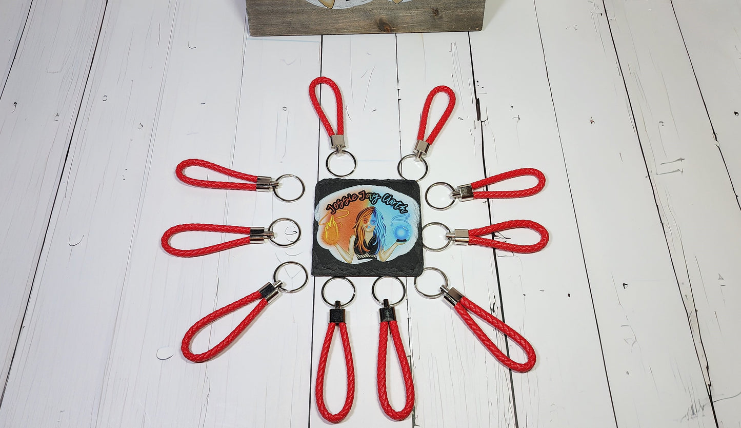 Blood Red | Leather Braided Rope Key Chain Strap | Add on