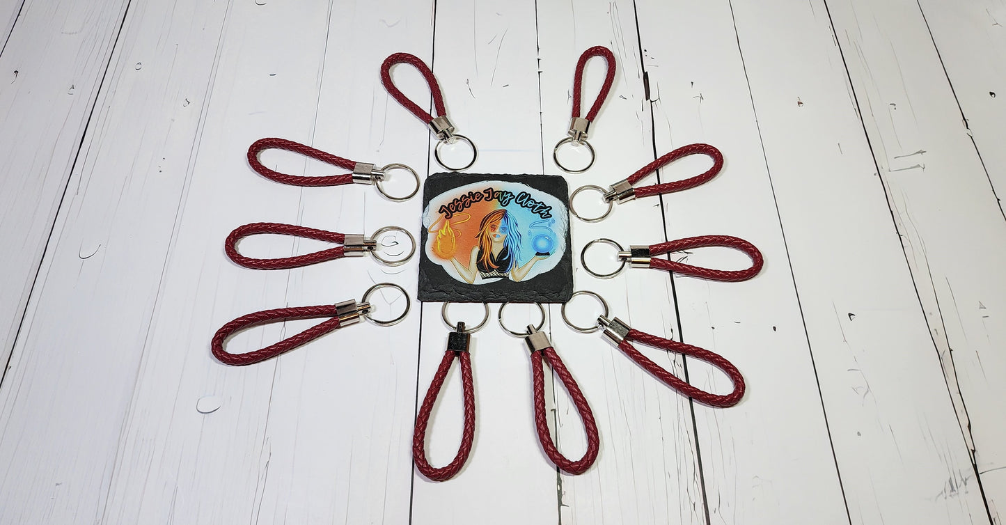 Burgundy | Leather Braided Rope Key Chain Strap | Add on