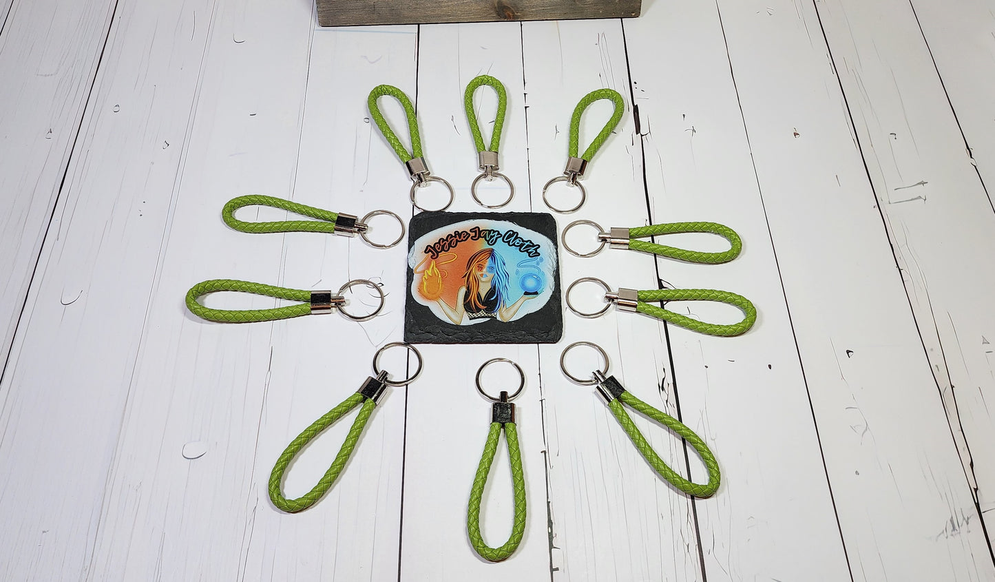 Lime Green | Leather Braided Rope Key Chain Strap | Add on