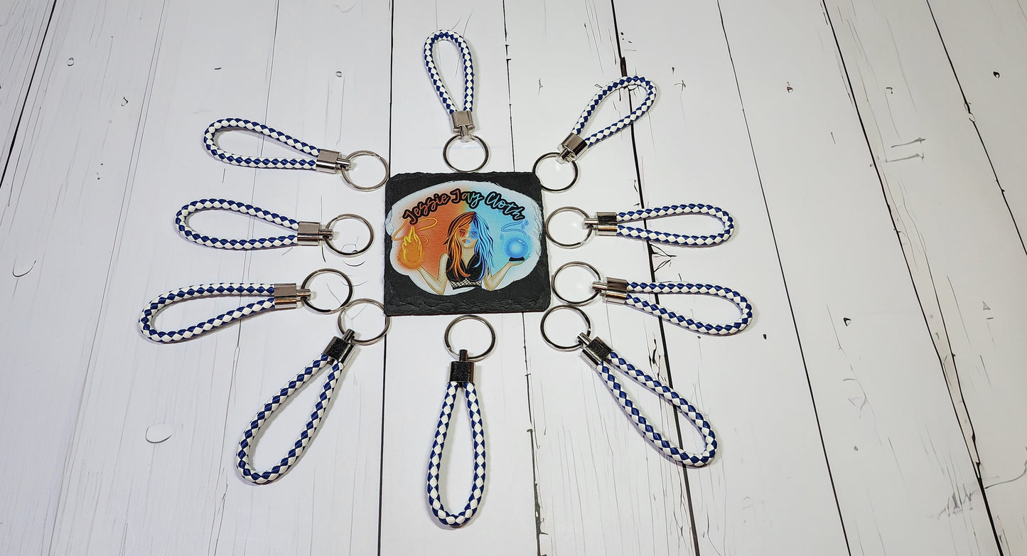 Royal Blue & White | Leather Braided Rope Key Chain Strap | Add on