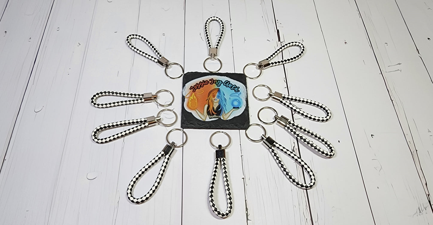 White & Black | Leather Braided Rope Key Chain Strap | Add on