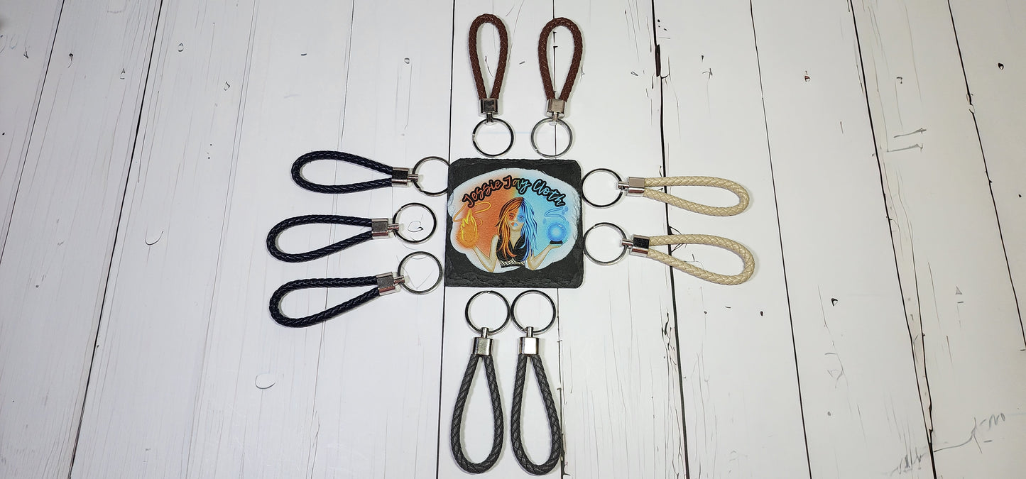 Navy, Brown, Khaki, & Dark Grey | Leather Braided Rope Key Chain Strap | Add on