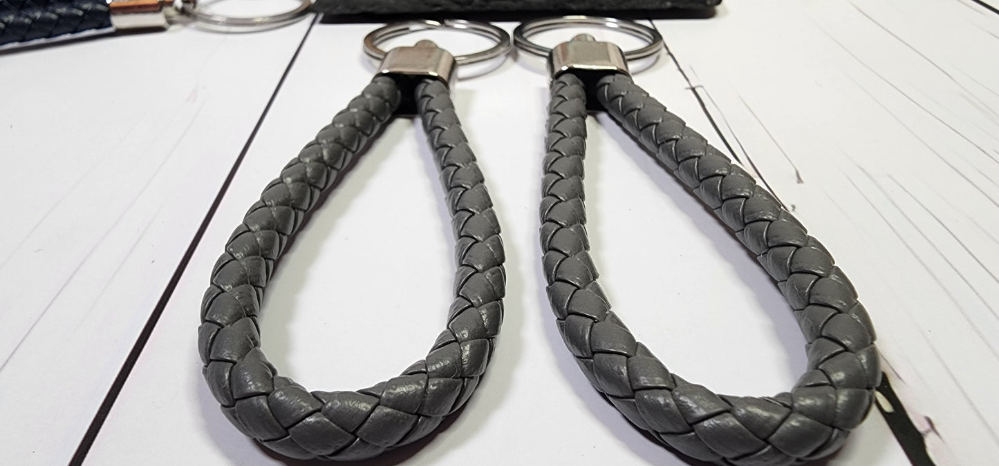 Navy, Brown, Khaki, & Dark Grey | Leather Braided Rope Key Chain Strap | Add on