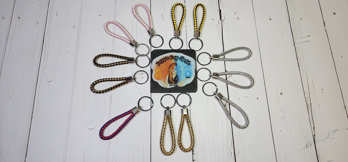 Pink & White, Gold/Silver/Black & Gold Metallic, Black & Yellow, Red & Blue | Leather Braided Rope Key Chain Strap | Add on