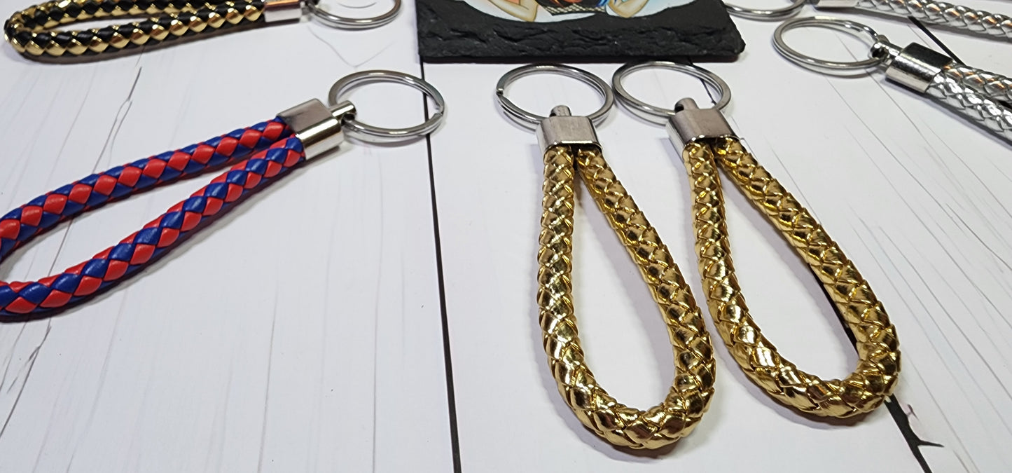 Pink & White, Gold/Silver/Black & Gold Metallic, Black & Yellow, Red & Blue | Leather Braided Rope Key Chain Strap | Add on