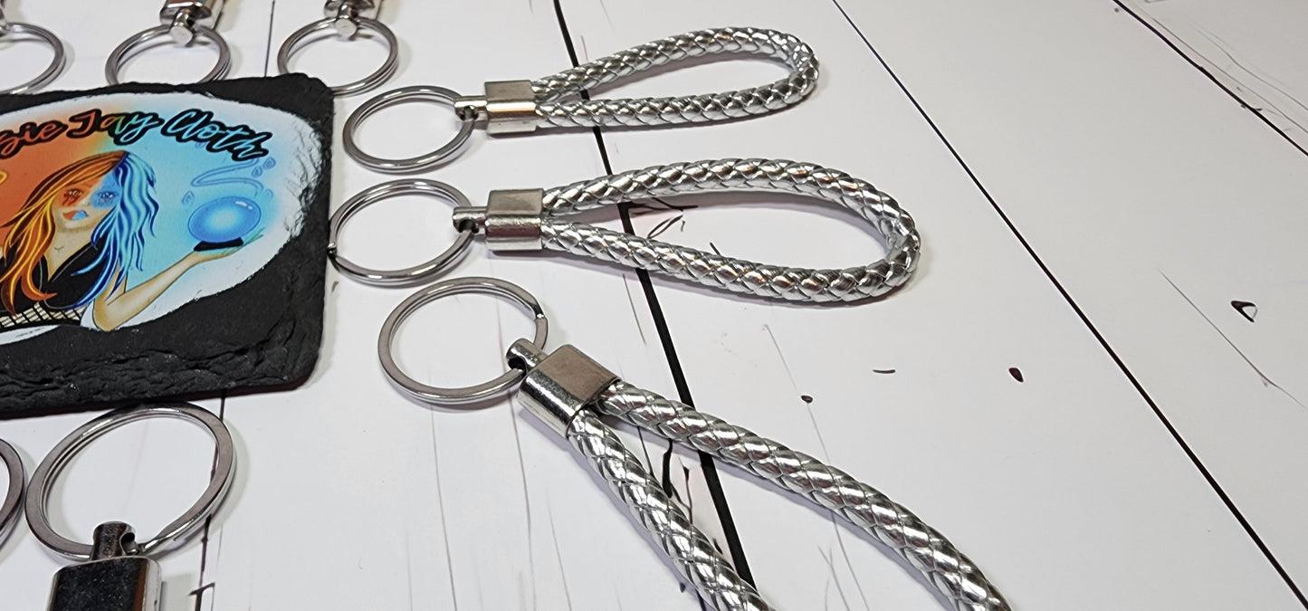Pink & White, Gold/Silver/Black & Gold Metallic, Black & Yellow, Red & Blue | Leather Braided Rope Key Chain Strap | Add on