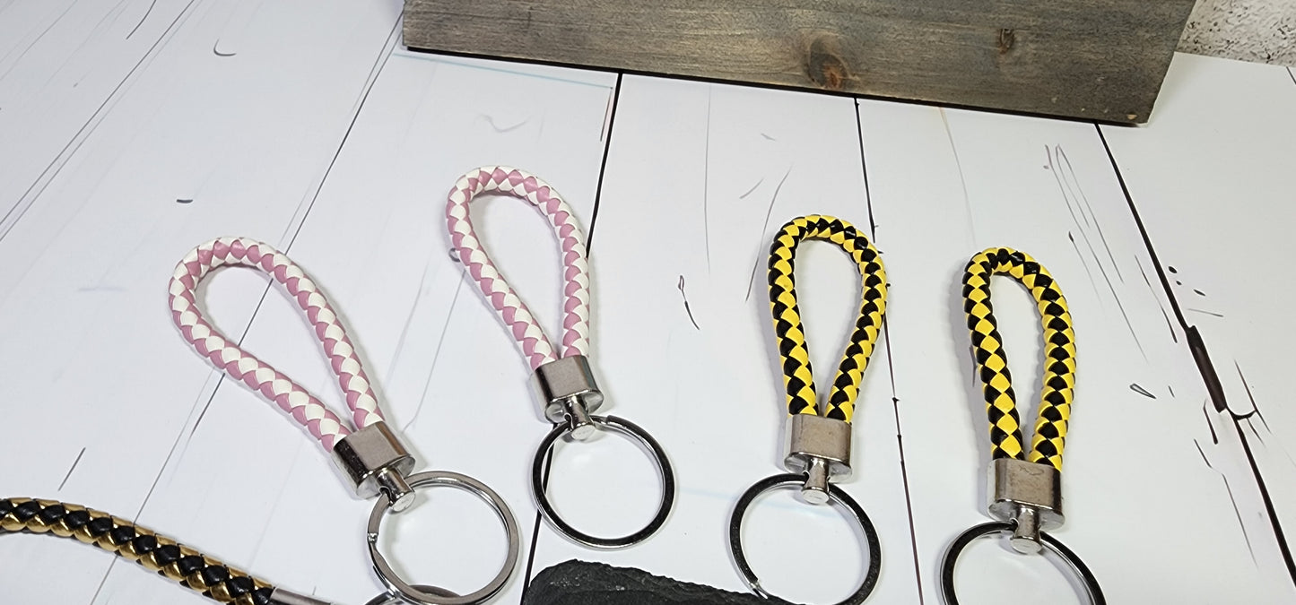 Pink & White, Gold/Silver/Black & Gold Metallic, Black & Yellow, Red & Blue | Leather Braided Rope Key Chain Strap | Add on