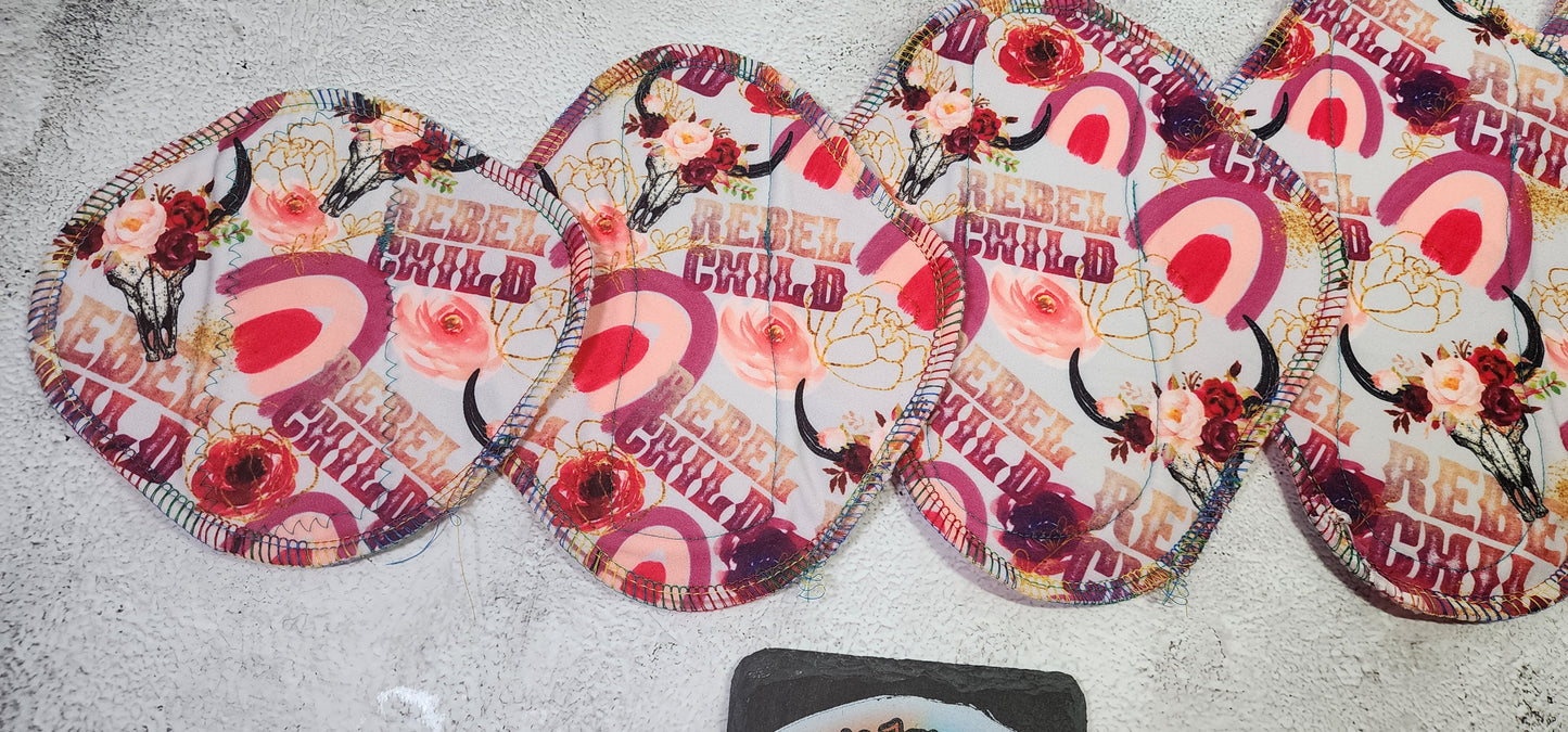 6/7/8/9/10/12/14 Set or SINGLE | Serged Style Cloth Pad | 2.5" or 2.75" snapped width | Rebel Child, Skull, Floral, Rainbow