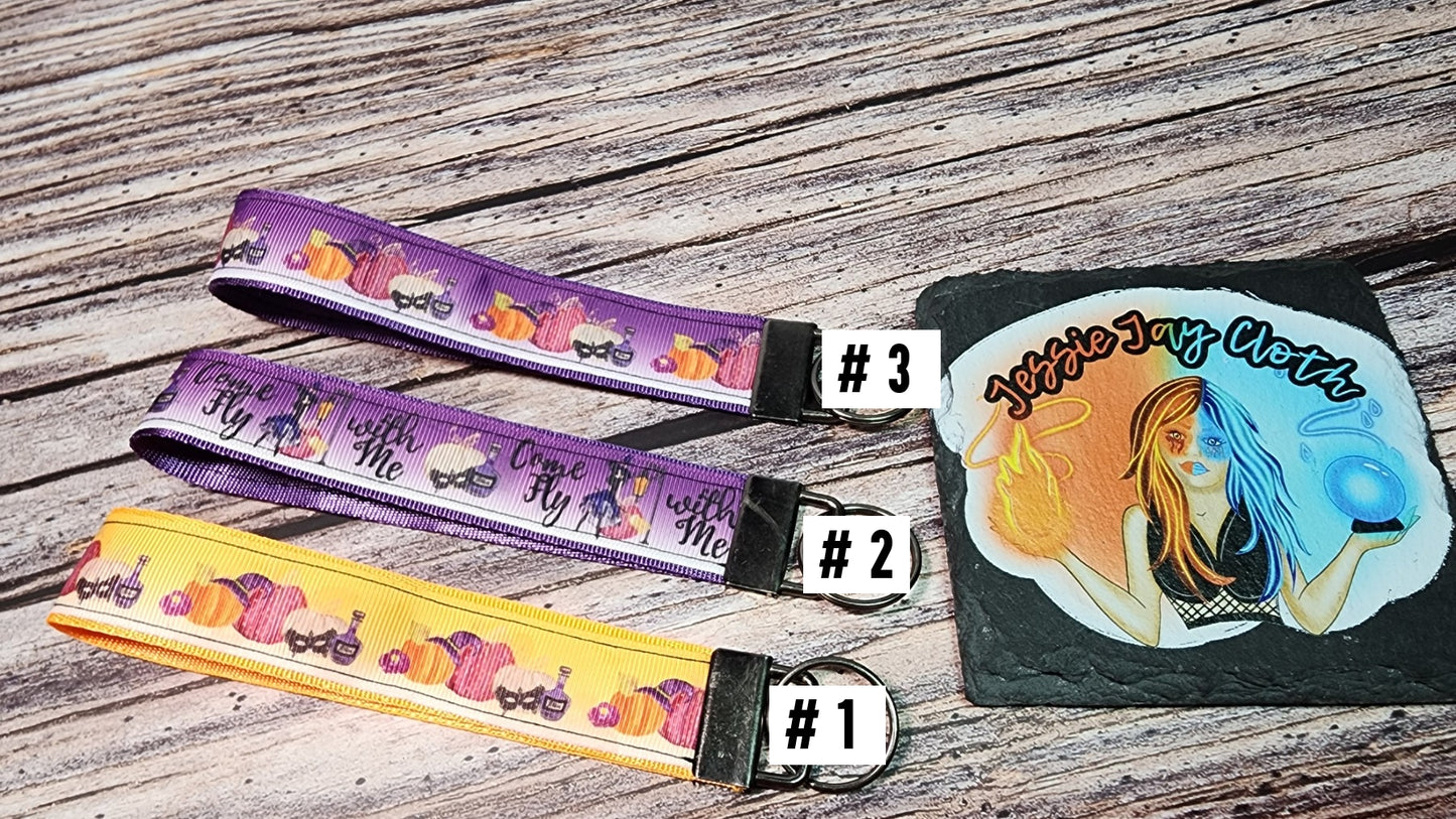 Witch & Masquerade Wristlet Key Fob | Ribbon/Nylon Fabric Keychain | Choose your print