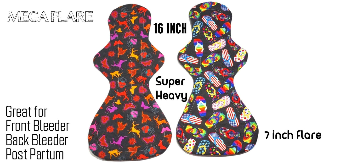 Custom Mega Flare Cloth Pad | 10/12/14/16 | 2.5" to 2.75" Snapped Width OR 3" to 3.25" Snapped