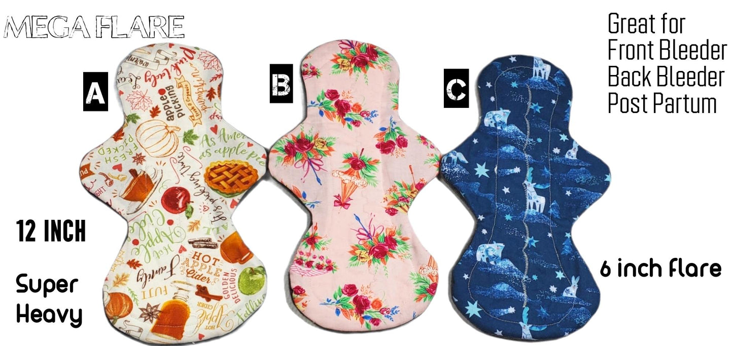 Custom Mega Flare Cloth Pad | 10/12/14/16 | 2.5" to 2.75" Snapped Width OR 3" to 3.25" Snapped