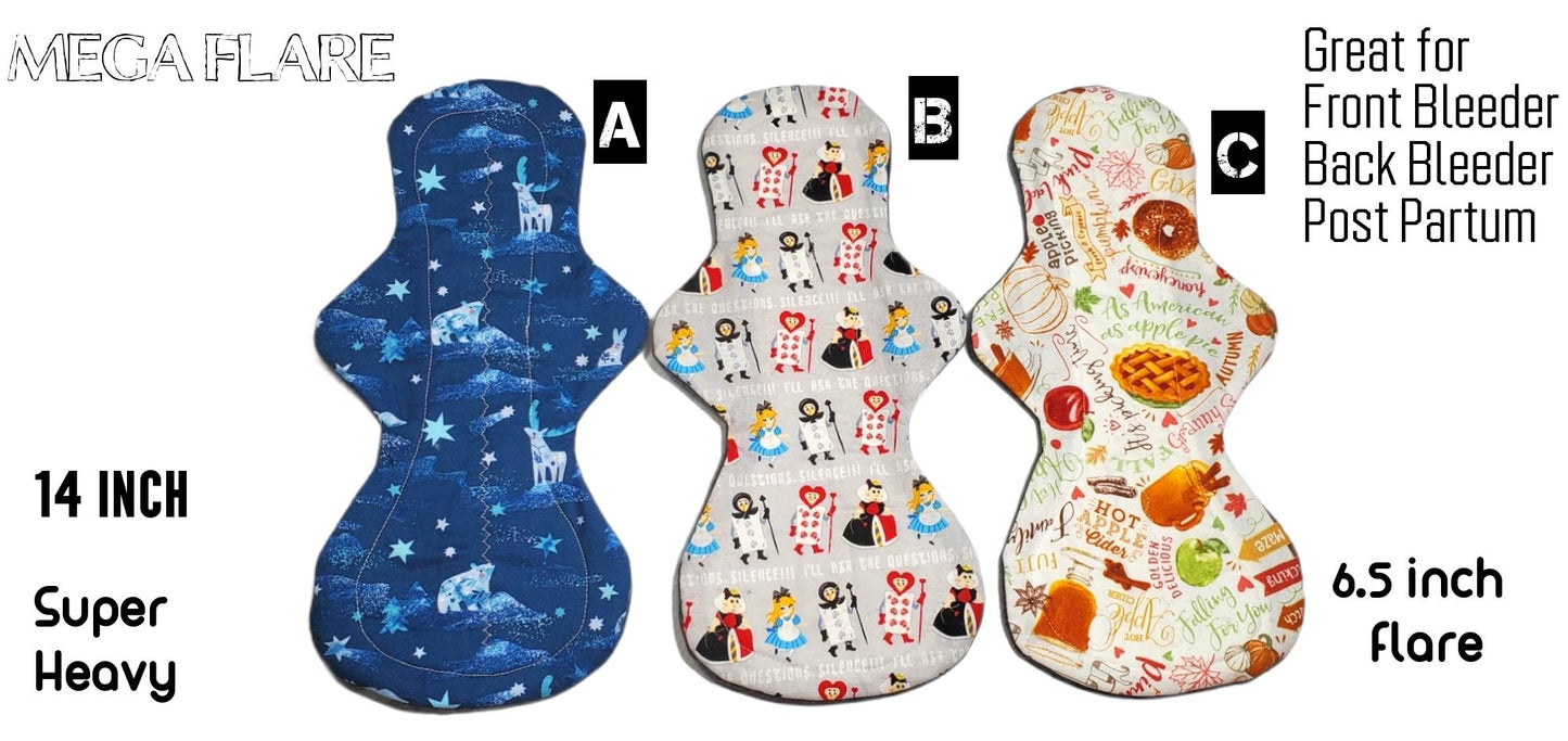 Custom Mega Flare Cloth Pad | 10/12/14/16 | 2.5" to 2.75" Snapped Width OR 3" to 3.25" Snapped