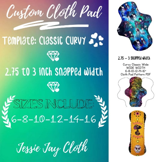 Exposed core or Regular | Custom Ultra Soft Minky | Classic Curvy Cloth Pad | 2.75" to 3"
