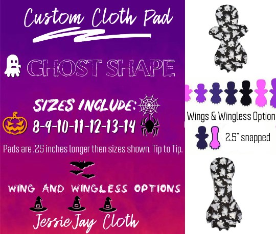 Custom Ghost Shaped Cloth Pad | 8/9/10/11/12/13/14 | 2.5" Snapped Width